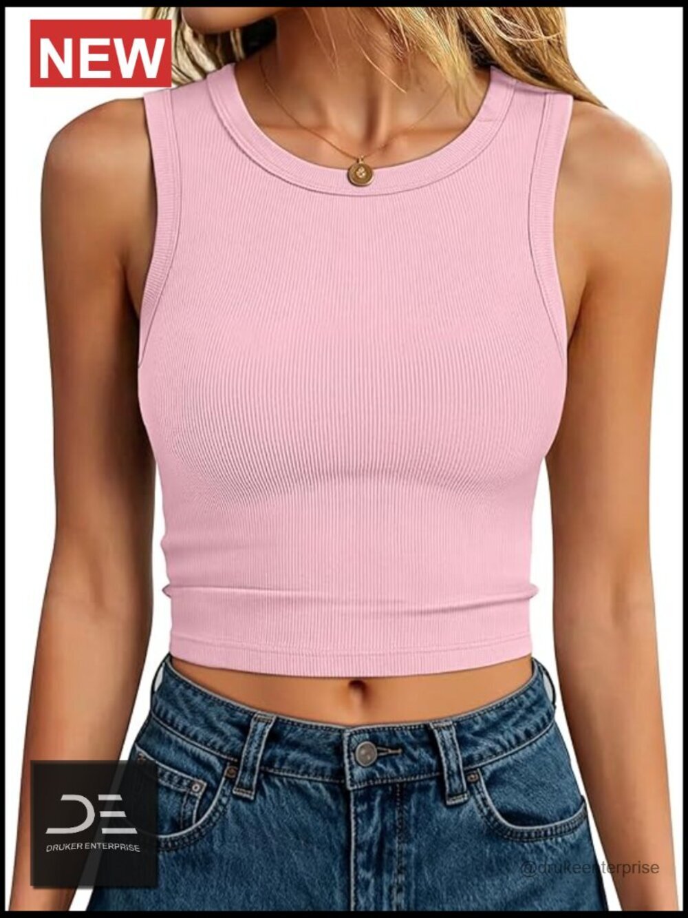 Ribbed Knit Crop Tank Top Sleeveless High Neck Slim Fit Summer Basic Workout